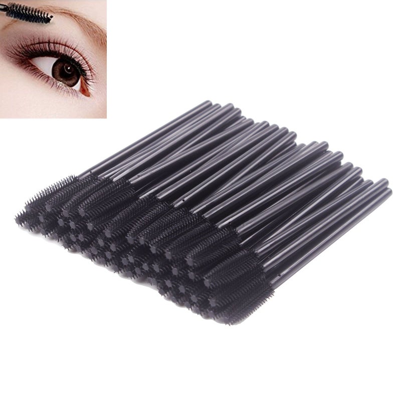 BIHRTC Pack of 100 One-Off Disposable Silicone Eyelash Mascara Brushes Wands Applicator Eyebrow Brush Makeup Tool Kit Set (Tower Shape - Black) - Image 1